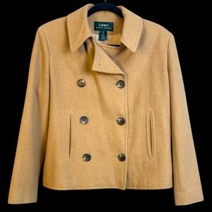 Ralph Lauren Camel Double-Breasted Wool Peacoat